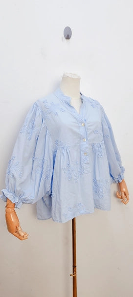 Blouse bohème brodée manches longues fluide