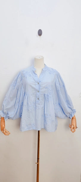 Blouse bohème brodée manches longues fluide