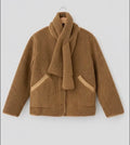 Manteau en polaire Teddy, coupe courte, vêtement d'extérieur, écharpe.