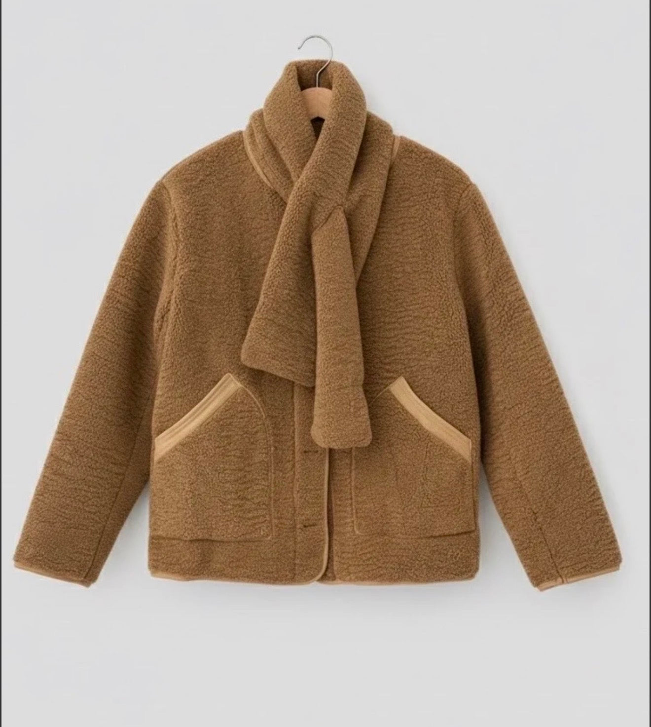 Manteau en polaire Teddy, coupe courte, vêtement d'extérieur, écharpe.