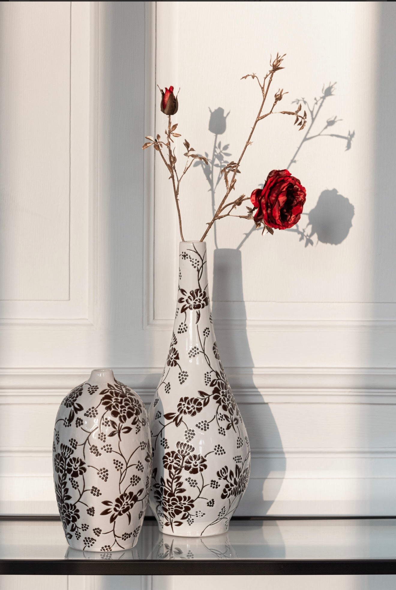 Vase Zen Oval Porcelaine Blanc/Noir