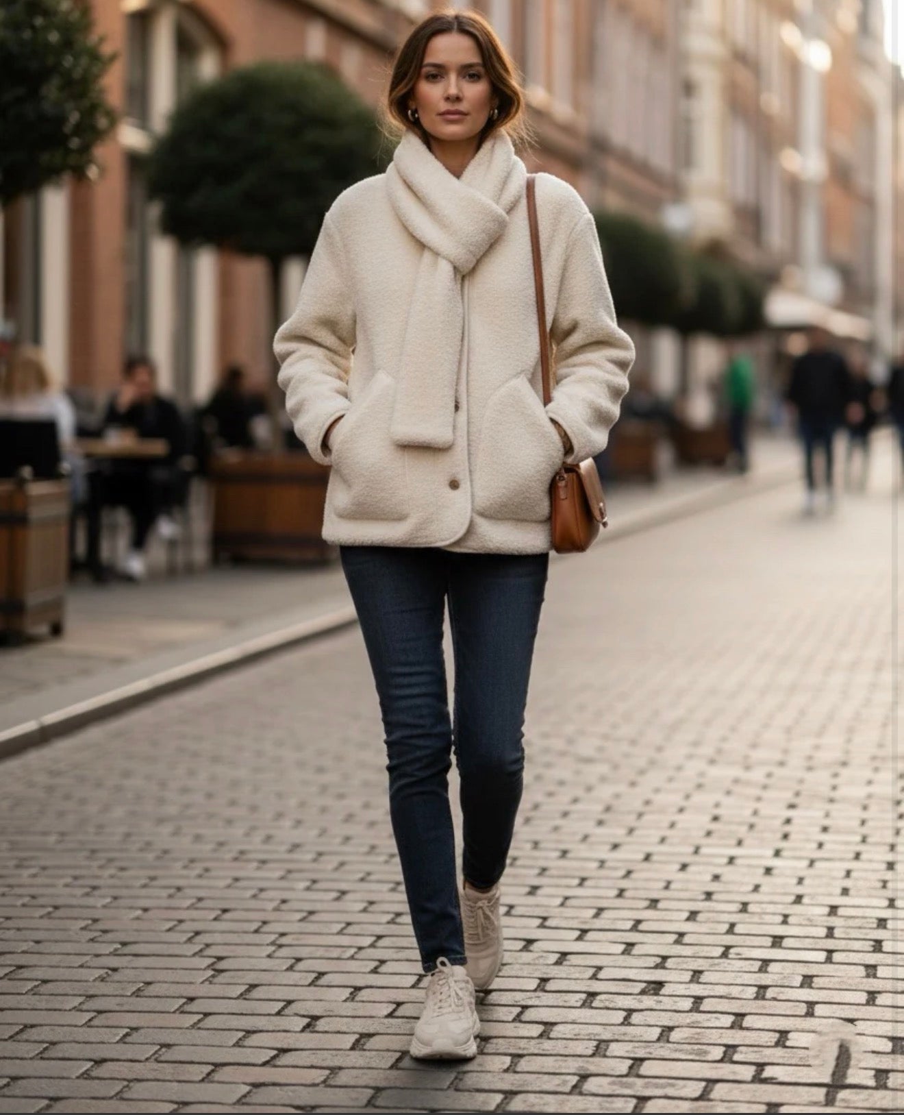 Manteau en polaire Teddy, coupe courte, vêtement d'extérieur, écharpe