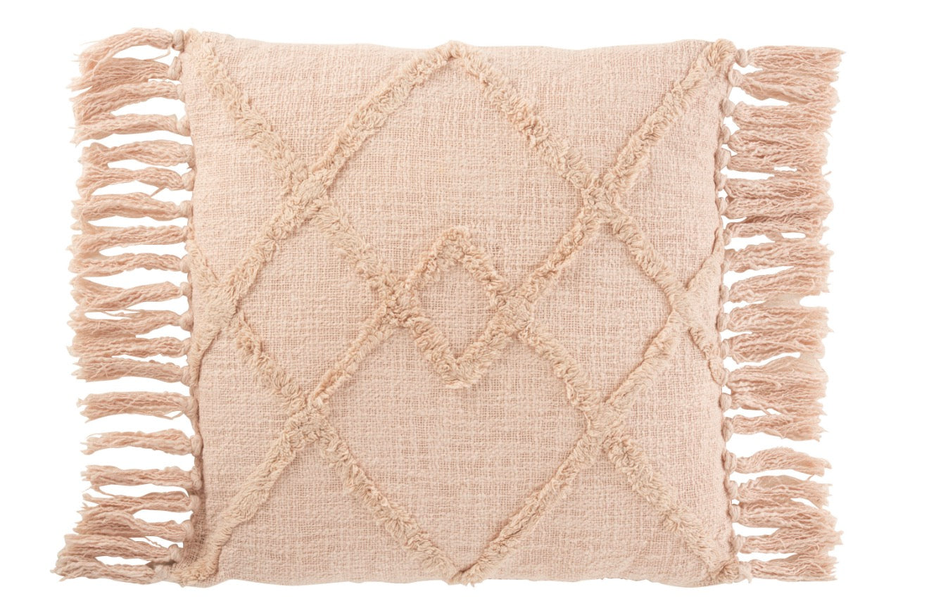 Coussin Carre Losange Coton Polyester Rose