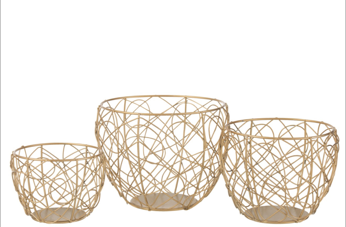 Set 3 Paniers Metal Or